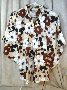 Women's Vintage Top Sand Pebble Beige & Red Floral Blouse Size L MADE IN USA - Picture 1 of 7