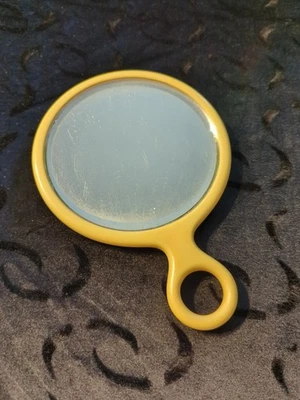 Cute Antique Round Handled Cream Celluloid Vanity Hand Mirror Heavy - Image 1 of 4