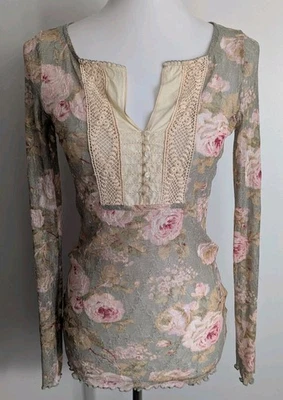 Ralph Lauren Denim Supply Top de Encaje Transparente Crochet Babero Henley Romántico Floral M  Foto 1 de 4