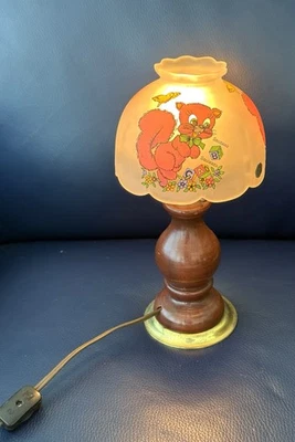 Vtg WESTMORELAND Rare Satin Glass Squeaky Squirrel Wood Lamp Light 9.5” Tall-CC - Image 1 of 4