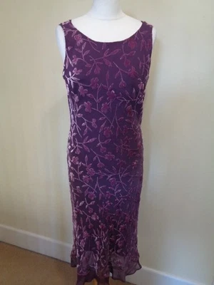 LAURA ASHLEY PURPLE DEVORE VELVET FLORAL MIDI DRESS WITH COWL BACK - SIZE 12 - Image 1 of 4