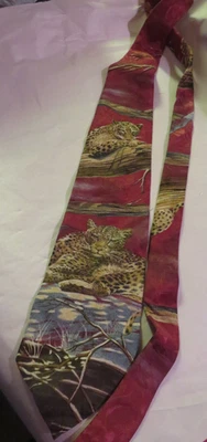 Corbata vintage de especies en peligro de extinción 100 % seda - estampado de selva de guepardo Foto 1 de 3