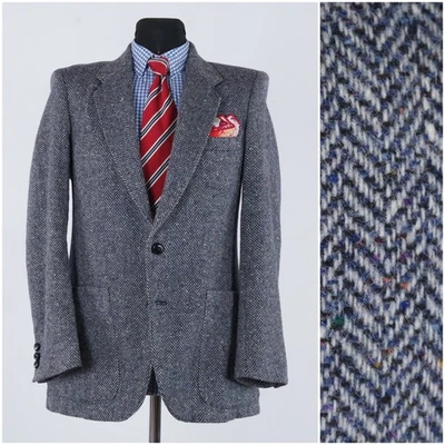 Mens Blue Tweed jacket 38S US Size EJOVEN Herringbone Wool Sport Coat Blazer - Image 1 of 4