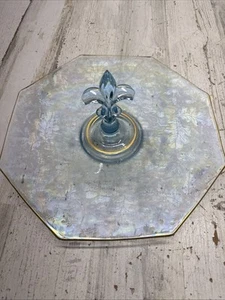 Vintage Fostoria Handeled Glass Tray Iridescent Blue Brocaded Oakwood 11.5” - Picture 1 of 8