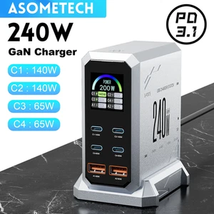 Chargeur GaN 240W 6 Ports Bureau USB-C PD3.1 140W Station de Charge Rapide Affichage - Photo 1 sur 8