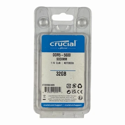 Crucial 32GB DDR5-5600 SODIMM Notebook Memory CT32G56C46S5.M8B1 New - Image 1 of 3