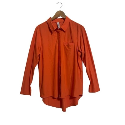 Athleta Orange Long Sleeve Button Up Shirt Top Pocket Size M - Image 1 of 4