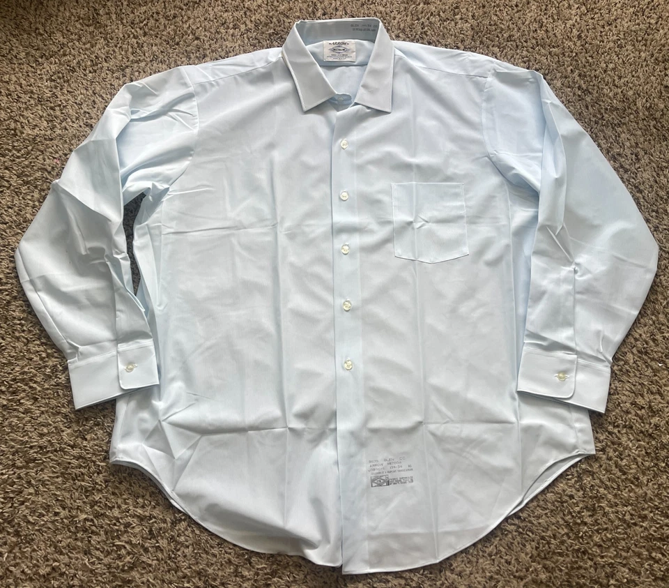 Camisa De Colección Arrow Dectolene Para Hombres 17 Azul Abotonada Mitoga Años 70 Hecha en EE. UU. Foto 1 de 4
