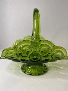 Moon & Stars LE Smith Apple Green Art Glass Pedestal Basket Candy Dish Vtg - Picture 1 of 9