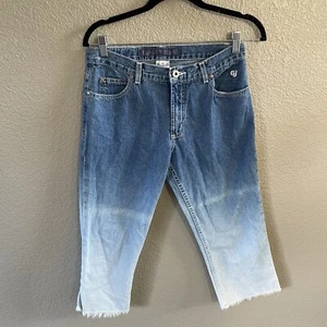 Vintage 90's Guess Jeans Womens 29 Blue Ombré Cropped Capri Raw Y2K USA 1981 - Picture 1 of 13