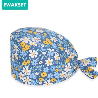 Women Surgical Scrub Caps floral printed medical nursing hat chef Dentist cap - Image 1 of 4