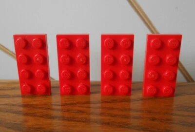 RED PLATE 4x2 2x4 brick, spare part, piece x4 LEGO genuine Vintage Legoland 3020 - Image 1 of 2