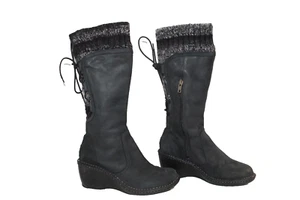 UGG Women's Skylair Tall Black Suede Sweater Knit Wedge Boots 1936 US Size 7 - Picture 1 of 9
