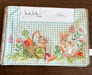 Nicole Miller Spring Garden Easter Bunny Floral Placemats Set Of 4 Plaid - Picture 1 of 3