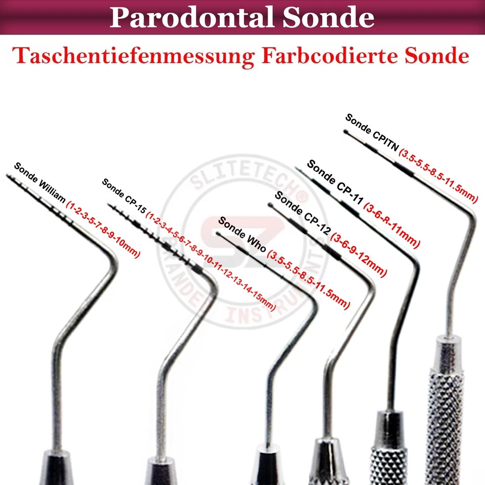 SLITETECH® Parodontal Sonde Taschentiefenmessung Zahnsonde Diagnostische Farbcodiert Dental