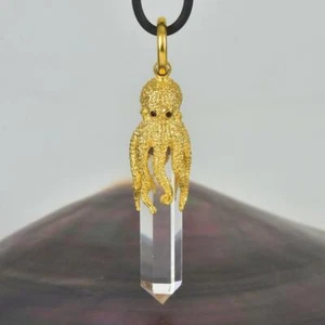 Oro Vermiglio Argento Sterling Octopus Ciondolo & Trasparente Rock Quarzo 13.85 - Foto 1 di 11