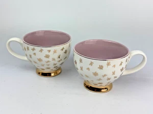 Set of 2 DavidsTea Bloom Bough Tea Cup Pink & Gold Trim * DAVIDS TEA Footed Mugs - Picture 1 of 5