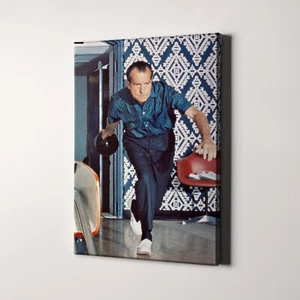 President Richard Nixon Bowling at White House America Canvas Wall Art Print - Picture 1 of 7