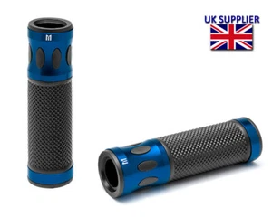 Motorcycle Hand Grips for 22mm 7/8 inch Handlebars Soft Touch BLUE Easy Fit - Picture 1 of 5