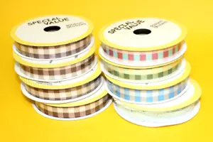 Gingham Ribbons Michaels Assorted 21 Yards + Free Baby Blue Frayed Wired Ribbon - Picture 1 of 3