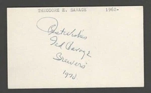 Ted Savage "Best Wishes Brewers 1970" Vintage Signed 3x5 Index Card {d-2023} COA - Picture 1 of 2