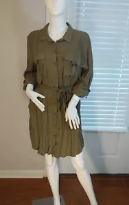New Look Green Shirt Dress Size M Front Buttons Pockets. Long Roll Up Sleeves - Picture 1 of 9