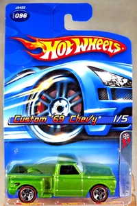 2006 Hot Wheels #96 Red Line 1/5 CUSTOM '69 CHEVY Green w/Red Line 5 Sp '06 Card - Picture 1 of 5