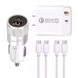 Dual ports USB+Type C Fast Wall Car Plug Charger Cable For iPhone Samsung Galaxy - Picture 1 of 28