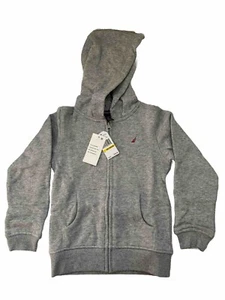 NAUTICA Zip-Up Fleece Hoodie Little Girls 4 Grey Heather Kangaroo Pocket - Picture 1 of 3