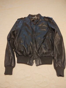 Herren Vintage Retro Leder Members Only Mantel Jacke Größe L, dunkelgrau - Bild 1 von 5