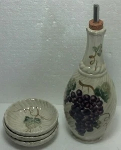 "Decantador de aceite de cerámica LINEN n THINGS (11") y 3 placas de inmersión (4"" dia.) China - Imagen 1 de 5