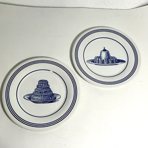 Williams Sonoma Careme Set 2 Piatti Dessert Blu Bianco Made in England Torte - Foto 1 di 6