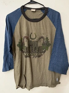 BUFFALO DAVID BITTON 3/4 Sleeve Jersey Shirt Large Brown W/ Blue Sleeves - Picture 1 of 6