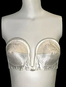 VTG 50s Pinup Lovable Plunge Strapless Satin Bullet Bra 34B Acetate Embroidery - Picture 1 of 20