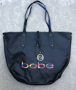 BEBE Fabiola Vegan Leather Tote Back Purse Women's Black Shoulder Bag - Picture 1 of 12