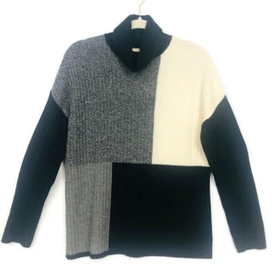 Nordstrom 100% Cashmere Black White Turtleneck Sweater Womens Sz-Sm Colorblock - Image 1 of 4