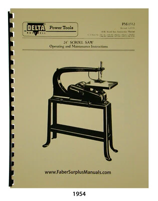 Delta 24" Scroll Saw Older Style Operating, Maintenance & Parts Manual #1954 - Image 1 of 4