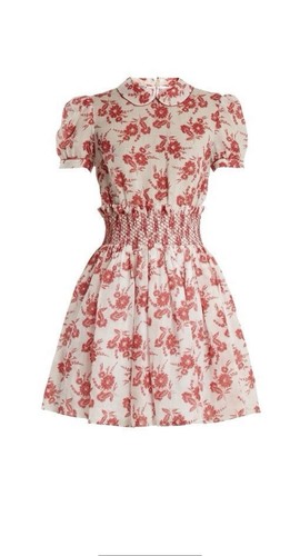 Mini Abito Miu Miu Bianco Rosso Stampa Floreale Vita Smocked Tg 42