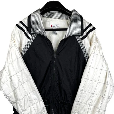 Chaqueta cortavientos vintage de nailon Lavon para mujer XL negra blanca pata de gallo años 90 Foto 1 de 4