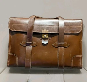 RARE VINTAGE KORCHMAR LEATHER BAG LARGE BROWN DOCTOR BAG LAWYER BAG DOUBLE BELT - Picture 1 of 16