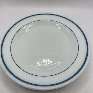 Two(2) Vintage Anchor Hocking 969 Anchorware 9" DINNER PLATE Teal Blue Stripes - Picture 1 of 9