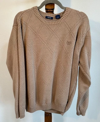 Suéter IZOD Para Hombre XL Beige Tostado Diamante Tejido Pullover Cuello Redondo Clásico Foto 1 de 4
