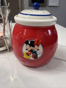 Disney Mickey & Minnie Mouse Ceramic Red Cookie Jar w/ Lids - Picture 1 of 8