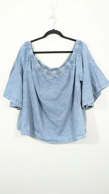 Top de mezclilla Lane Bryant talla 22 24 fuera del hombro acampanado campana sin mangas Foto 1 de 4