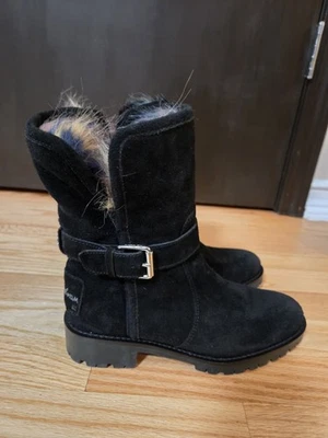 SAM EDELMAN JEANIE CHELSEA WOMEN BOOTS SIZE 6 M BLACK SUEDE LEATHER FAUX FUR - Image 1 of 4
