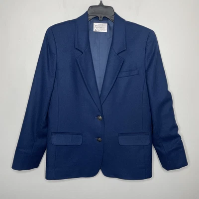 PENDLETON Blazer Women Petite 10 Made in USA Navy Blue 2-Button Virgin Wool VTG - Image 1 of 4