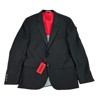 Hugo Boss Mens Modern Fit Wool Blend Herringbone Suit Jacket Charcoal Gray 38R - Image 1 of 4
