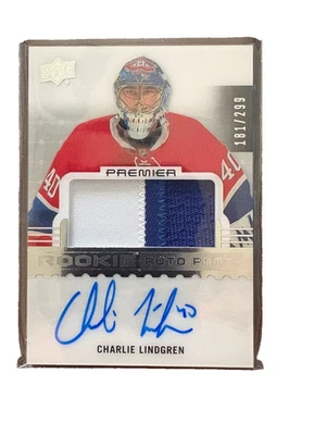 2016-17 UD Premier Rookie Auto Patch #86 Charlie Lindgen Canadians 101/299 - Image 1 of 2