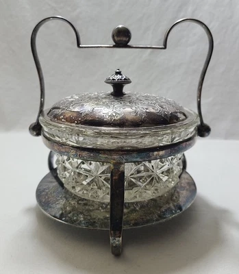 Silverplate Butter Dish with Handle & Lid &  Glass Insert  Antique 1800's - Image 1 of 4