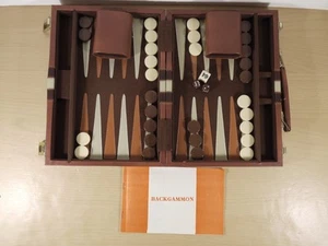 Vintage 1970's Backgammon Set In Faux Leather Case Brown Travel 41x28.5 cm VGC - Picture 1 of 17